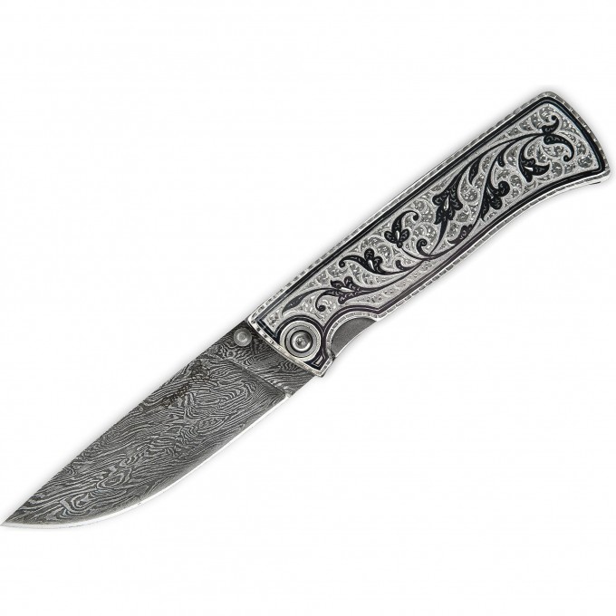 Нож складной КИЗЛЯР СТЕРХ сталь Дамаск рукоять серебро Кубачи SK-2374